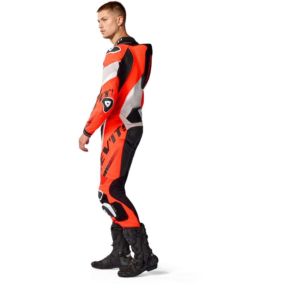 Combinaison de moto Rev'it Hyperspeed 3, gris clair et rouge fluo