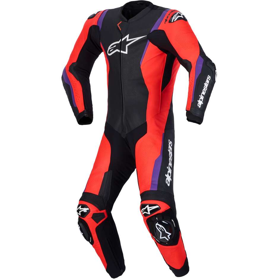 Combinaison en cuir Alpinestars Missile V3 1 pièce Noir Rouge Violet fluo