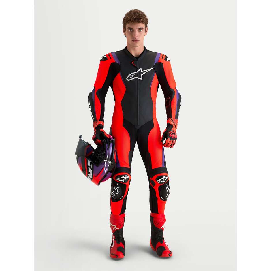 Combinaison en cuir Alpinestars Missile V3 1 pièce Noir Rouge Violet fluo