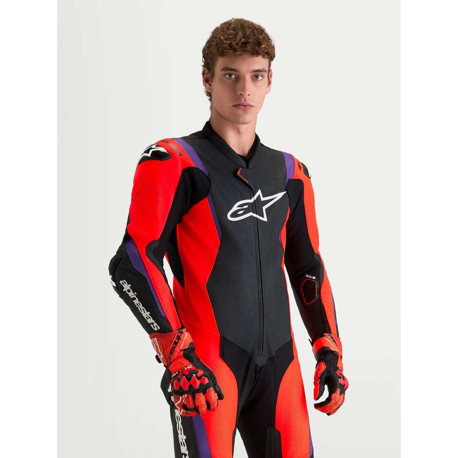 Combinaison en cuir Alpinestars Missile V3 1 pièce Noir Rouge Violet fluo
