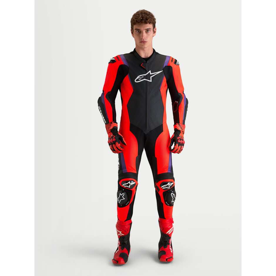 Combinaison en cuir Alpinestars Missile V3 1 pièce Noir Rouge Violet fluo
