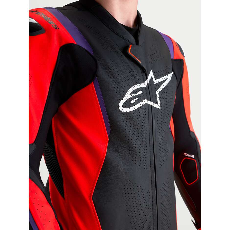 Combinaison en cuir Alpinestars Missile V3 1 pièce Noir Rouge Violet fluo