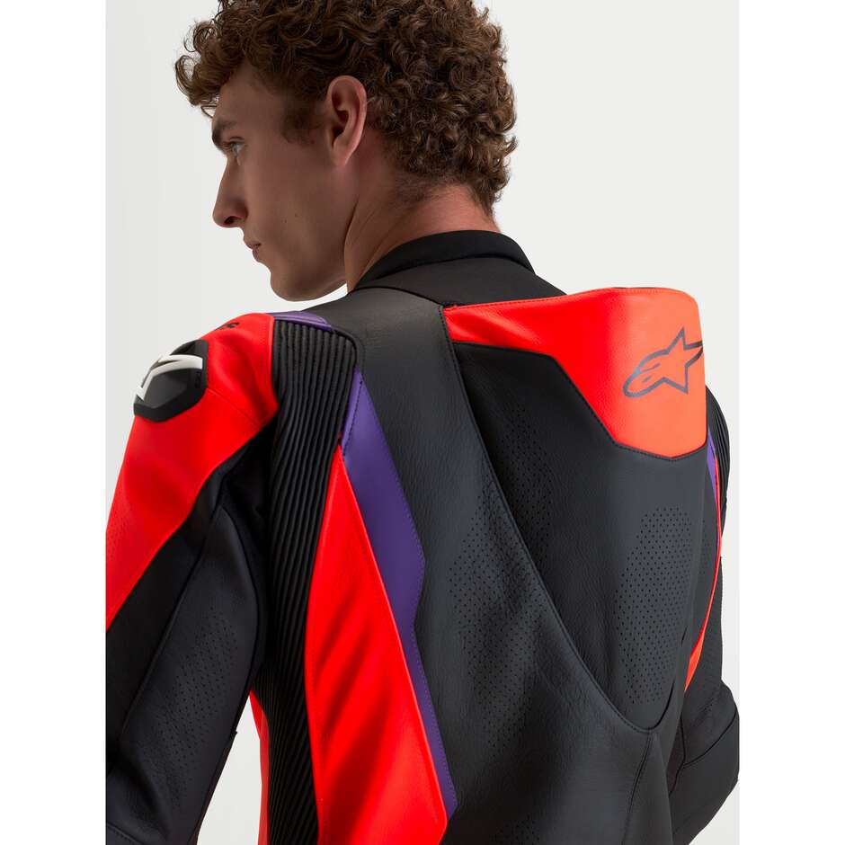 Combinaison en cuir Alpinestars Missile V3 1 pièce Noir Rouge Violet fluo