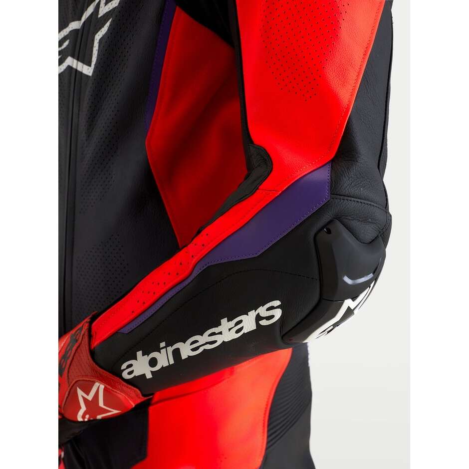 Combinaison en cuir Alpinestars Missile V3 1 pièce Noir Rouge Violet fluo