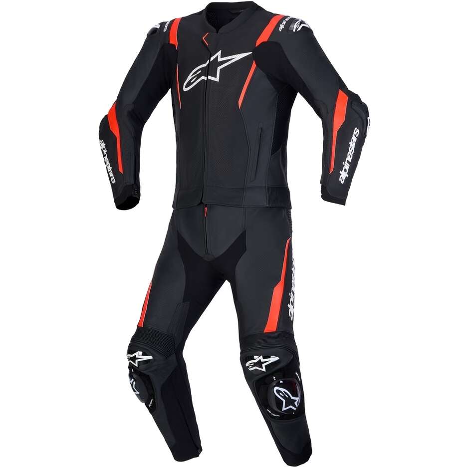 Combinaison en cuir Alpinestars Missile V3 2 pièces Noir/Rouge fluorescent