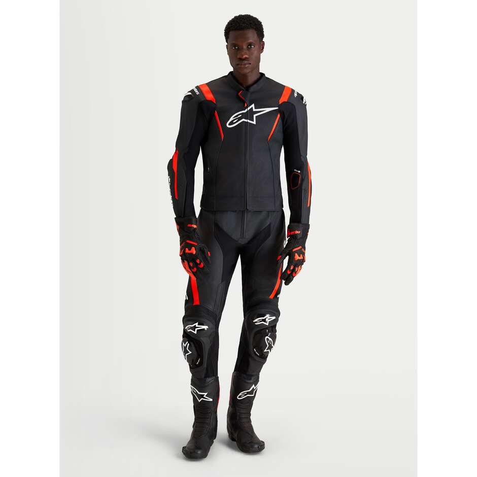 Combinaison en cuir Alpinestars Missile V3 2 pièces Noir/Rouge fluorescent