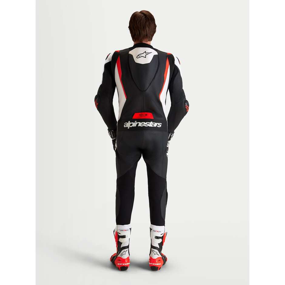 Combinaison en cuir Alpinestars Missile V3, une pièce, noir, blanc et rouge fluo
