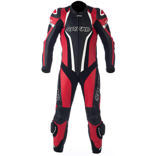 Combinaison en cuir de moto professionnelle Spyke Top Sport Mix Kanguro Race rouge noir blanc