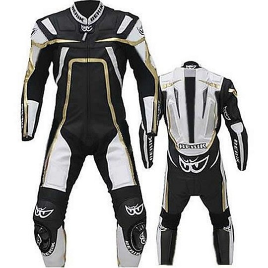 Combinaison moto cuir Berik Mega Race Professional Ls1-7880 Blanc / Or