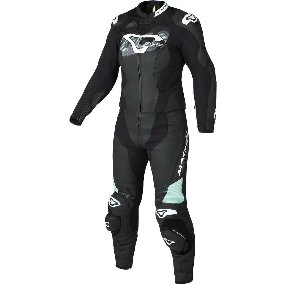 Combinaison moto divisible 2 pièces Macna Blitz pour femme, verte et blanche