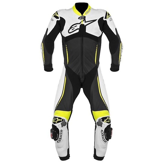 Combinaison moto professionnelle Alpinestars ATEM Combinaison en cuir blanc noir jaune fluo