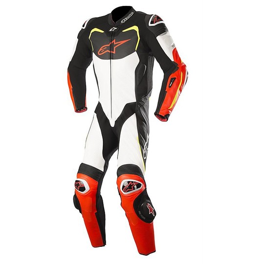 Combinaison moto professionnelle Alpinestars GP Pro Tech Air Bag Compatible Noir Blanc Rouge Jaune Fluo