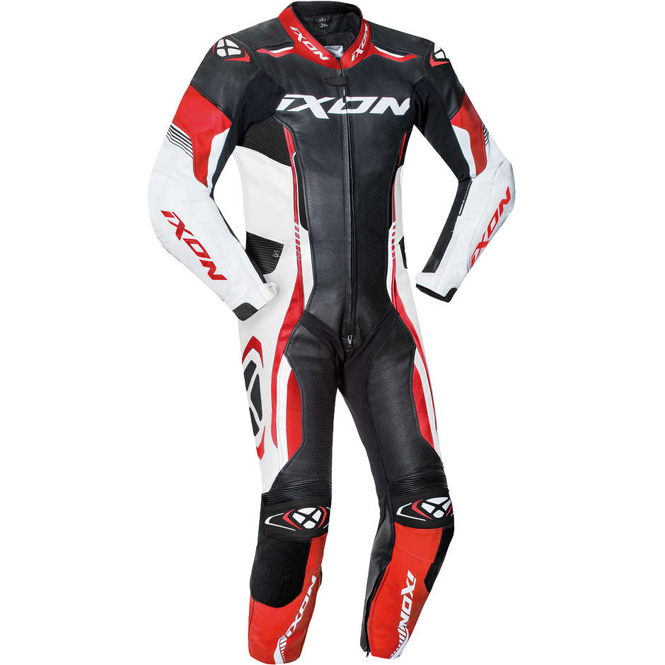 Combinaison moto professionnelle en cuir Ixon VORTEX Noir Blanc Rouge