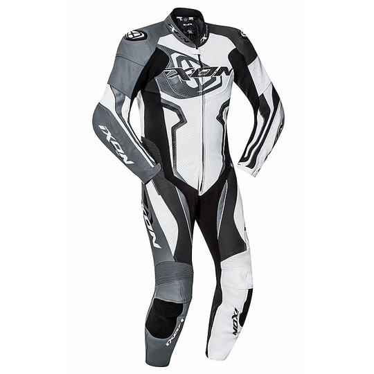 Combinaison moto professionnelle Ixon Falcon Full Leather Blanc Gris Noir