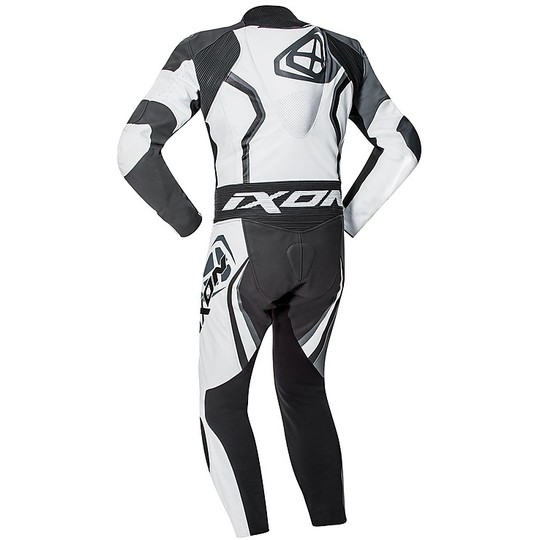 Combinaison moto professionnelle Ixon Falcon Full Leather Blanc Gris Noir