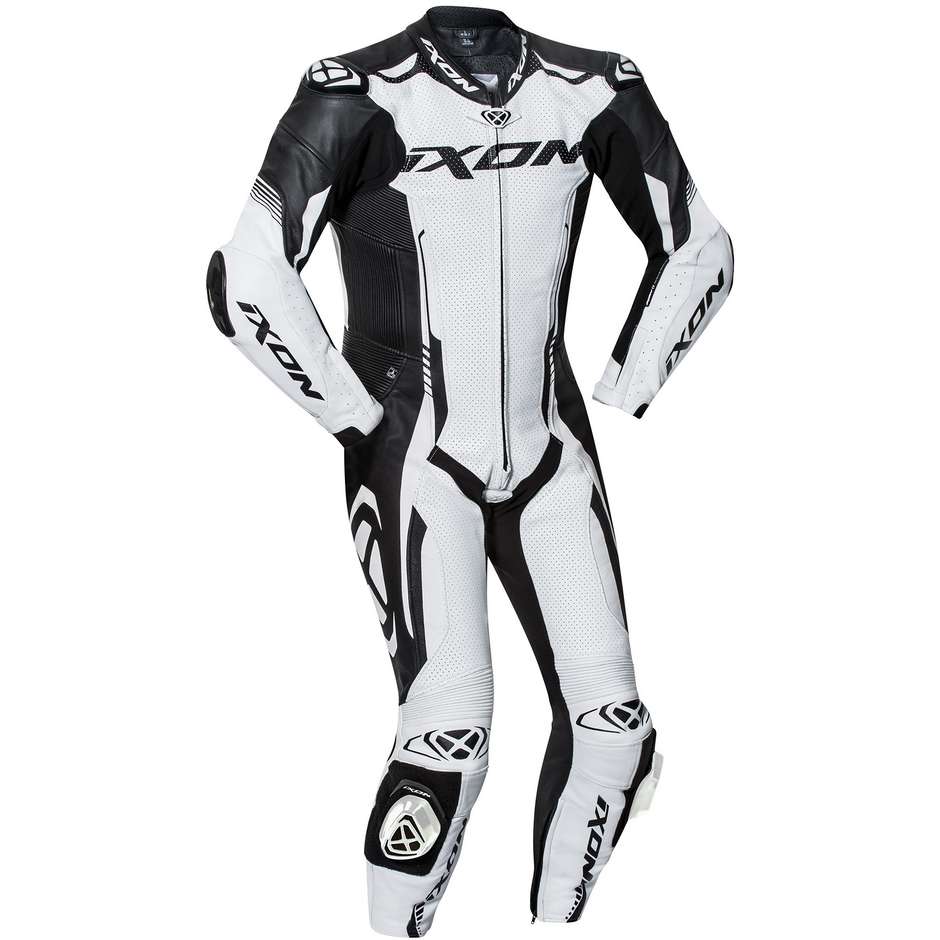 Combinaison moto professionnelle Ixon VORTEX 2 Full Leather Blanc Noir