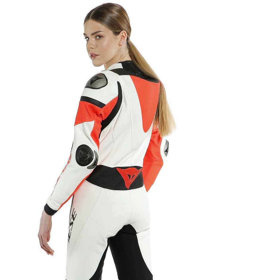 Combinaison Moto Racing Femme en Dainese IMATRA Lady 1pc Cuir Perforé Blanc Noir Rouge