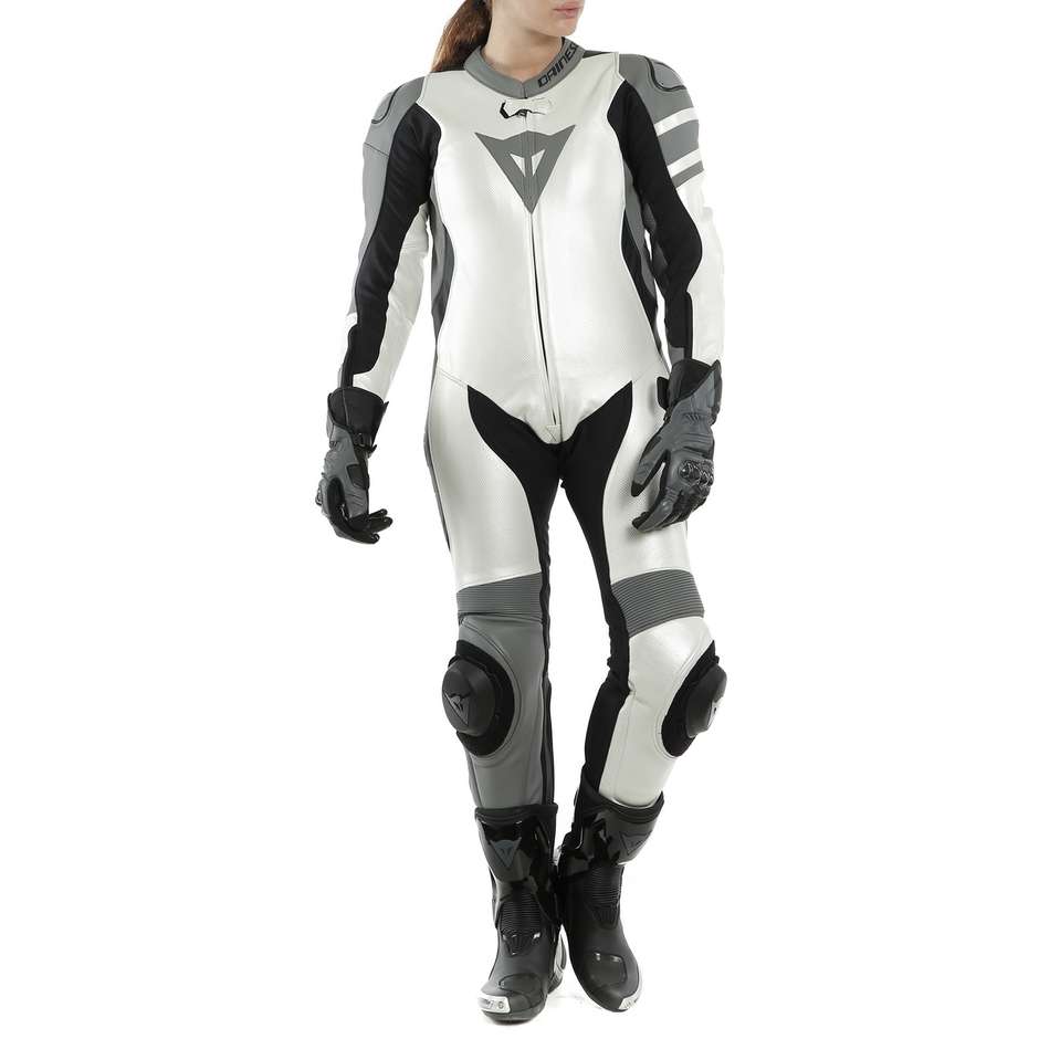 Combinaison Moto Racing Femme en Dainese KILLALANE Lady 1pc Cuir Perforé Noir Blanc Gris