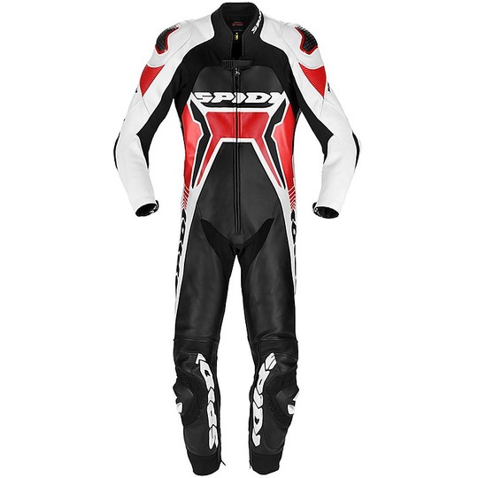 Combinaison moto Spidi WARRIOR 2 WIND PRO Professional Racing Full Leather Blanc Noir Rouge
