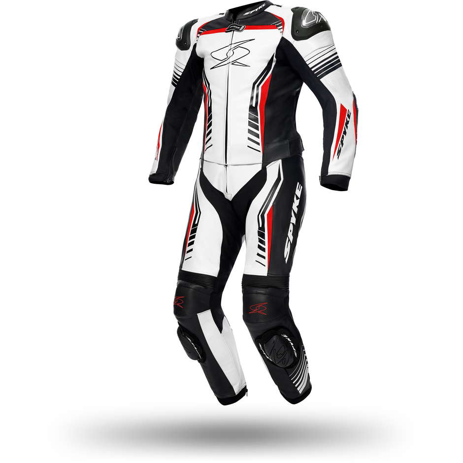 Combinaison moto Spyke Assen Sport en cuir divisible blanc rouge noir
