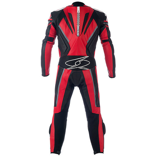 Combinaison moto Spyke Top Sport Mix en cuir Kanguro Race blanc rouge noir