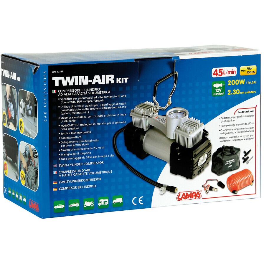 Compresseur de gonflage de pneu à double cylindre Lampa TWIN AIR 12V