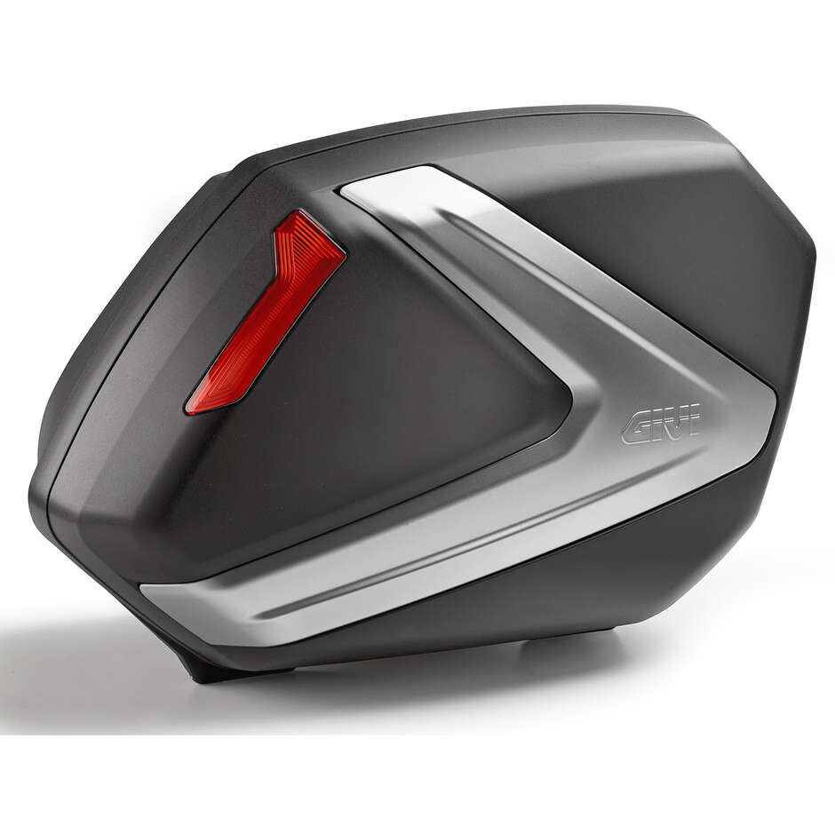 Coppia di Valigie Laterali Givi V37N Monokey Side 37 Lt. Nere Cover Argento Opaco Catadiottri Rossi