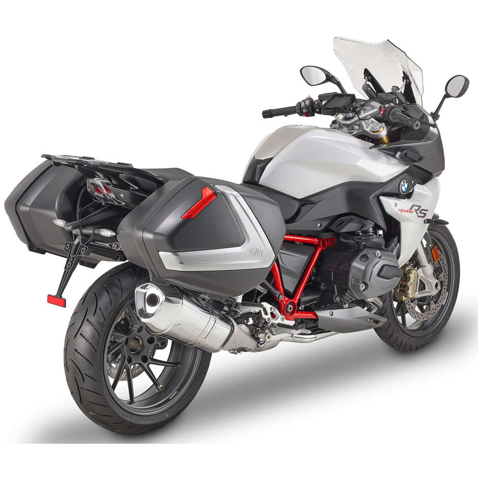 Coppia di Valigie Laterali Givi V37N Monokey Side 37 Lt. Nere Cover Argento Opaco Catadiottri Rossi