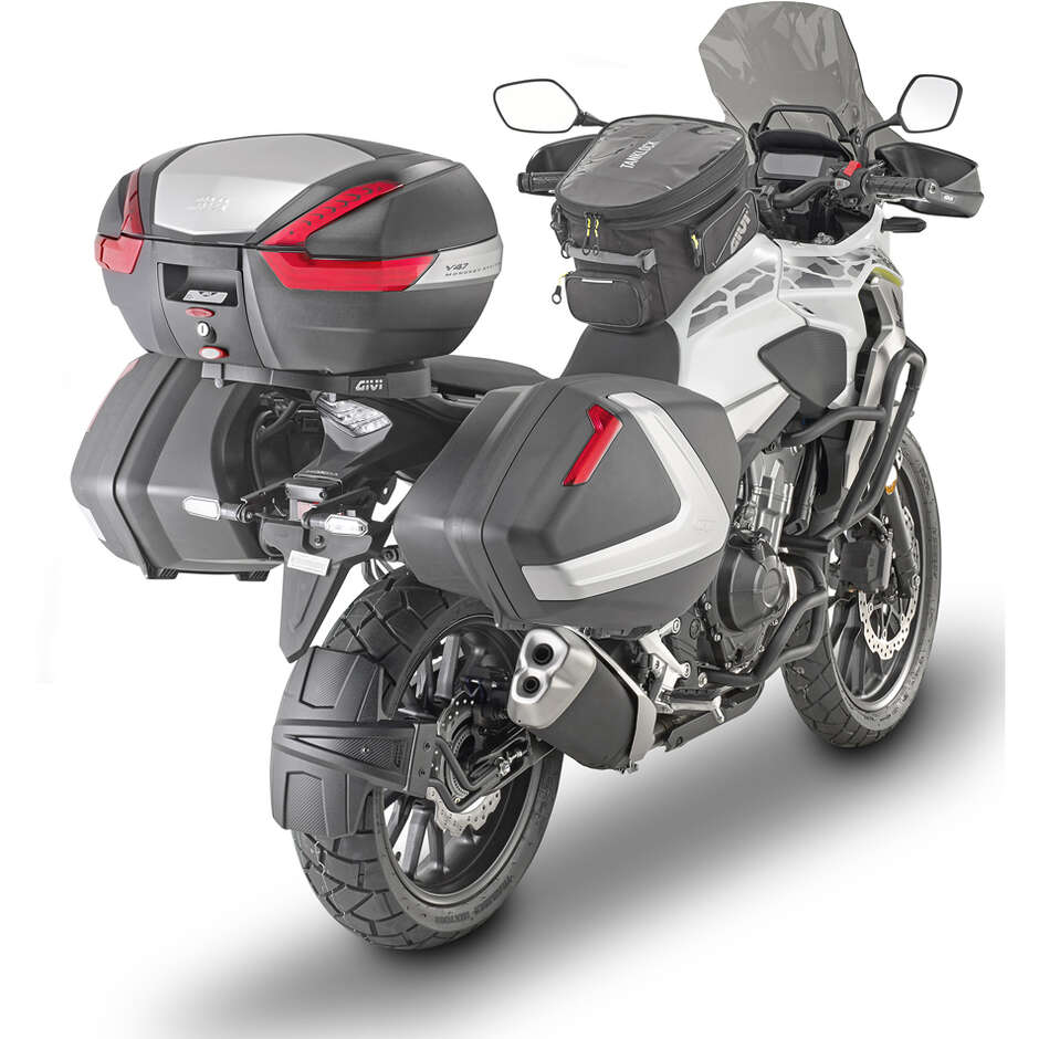 Coppia di Valigie Laterali Givi V37N Monokey Side 37 Lt. Nere Cover Argento Opaco Catadiottri Rossi