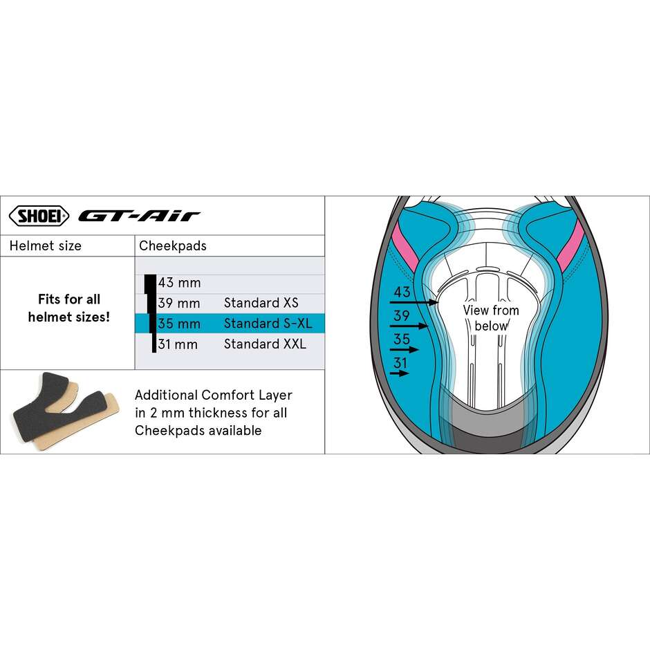 Coussinets de joue Shoei Type-F pour casque GT-AIR
