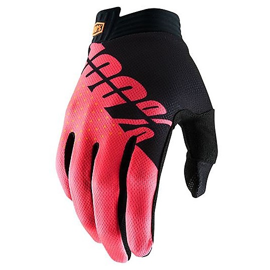 Cross Enduro 100% iTRACK Motorcycle Gloves Black Red Fluo