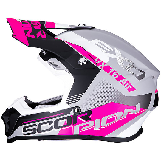 Cross Enduro Casque de moto Scorpion VX-16 ARHUS Blanc Matt Pink