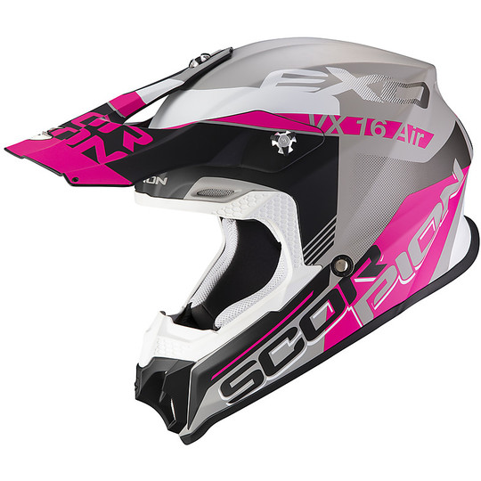 Cross Enduro Casque de moto Scorpion VX-16 ARHUS Blanc Matt Pink