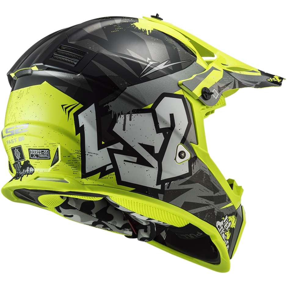 Cross Enduro Helm für Kinder Moto Ls2 FAST MINI EVO Crusher Schwarz Gelb Fluo