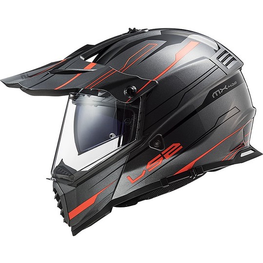 Cross Enduro Helm Offroad Moto Ls2 MX436 PIONEER EVO Ritter Fluo Orange Titanium