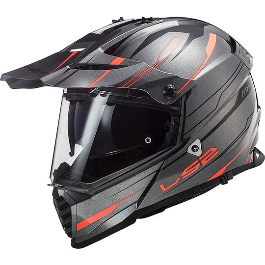 Cross Enduro Helm Offroad Moto Ls2 MX436 PIONEER EVO Ritter Fluo Orange Titanium