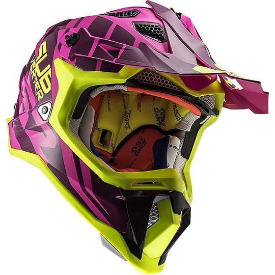 Cross Enduro Helmet Off Road Moto Ls2 MX470 SUBVERTER Troop Pink Matt Yellow Fluo