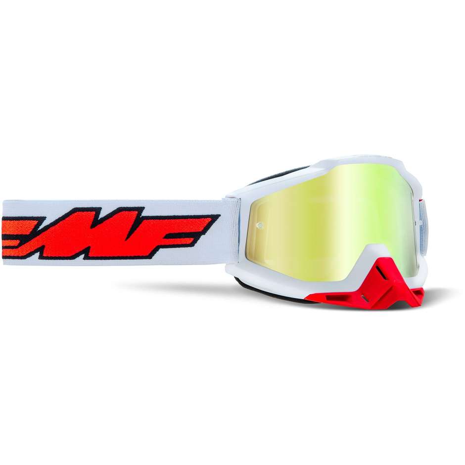 Cross Enduro Masque Moto FMF POWERBOMB Rocket Or Blanc Miroir Lentille