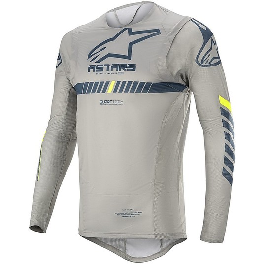 Cross Enduro Moto Alpinestars MX20 SuperTech Shirt Gray Navy Yellow Fluo
