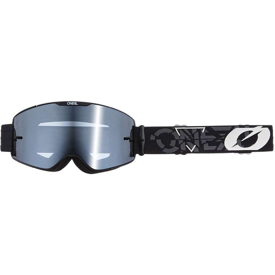 Cross Enduro Moto Goggles Oneal B 20 V.22 Strain Noir Blanc Argent Lentille