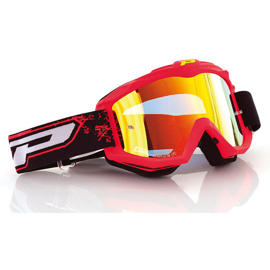 Cross Enduro Moto Goggles Progrip 3204 MX Fluo Red Mirror Lens