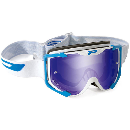 Cross Enduro Moto Goggles Progrip 3404 Menace White Blue Mirror Lens