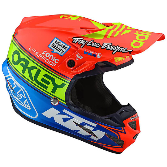 Cross Enduro Moto-Helm in Troy Lee Designs SE4 Composite TEAM EDITION 2 Orange Blau