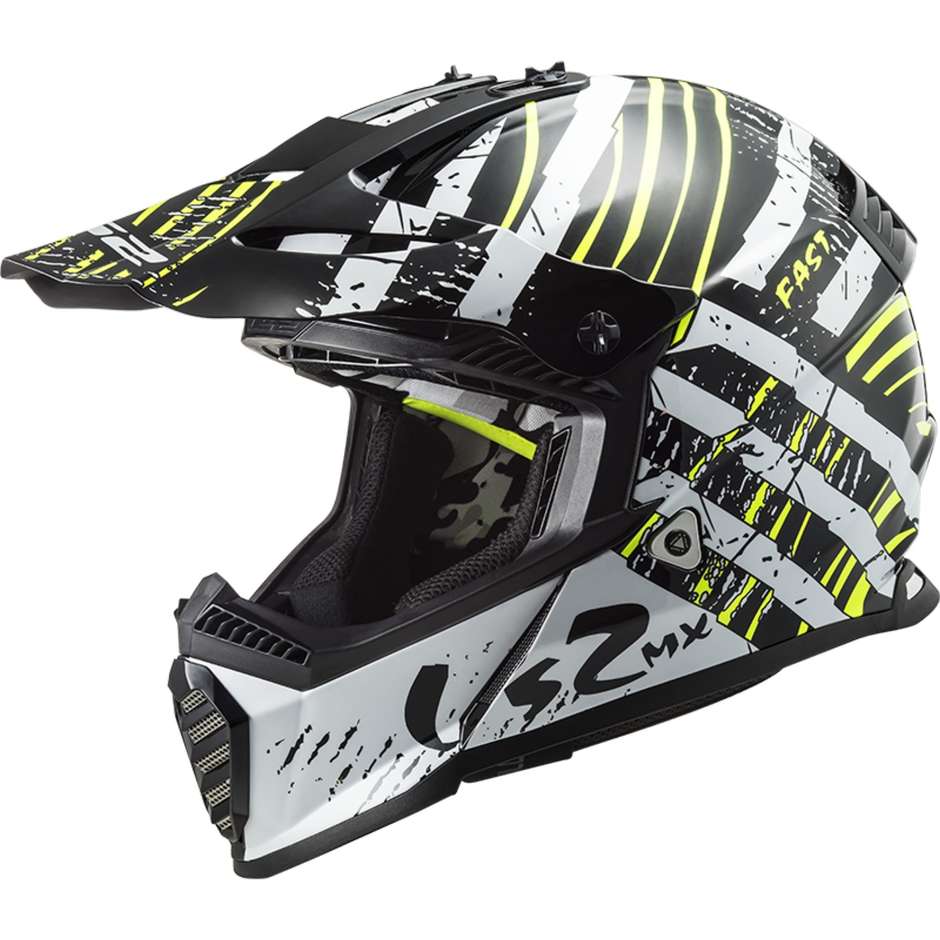 Cross Enduro Moto Helm Ls2 MX437 FAST EVO Verve Schwarz Weiß