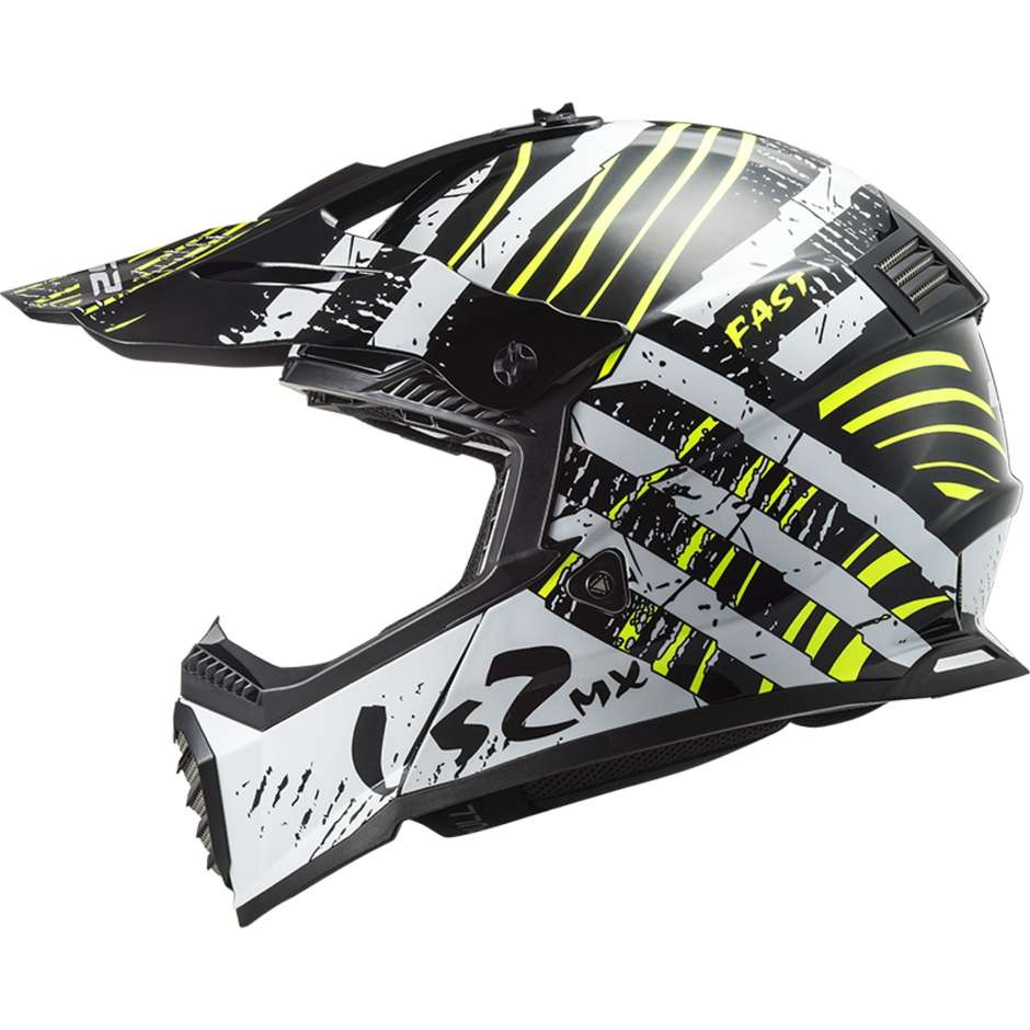 Cross Enduro Moto Helm Ls2 MX437 FAST EVO Verve Schwarz Weiß