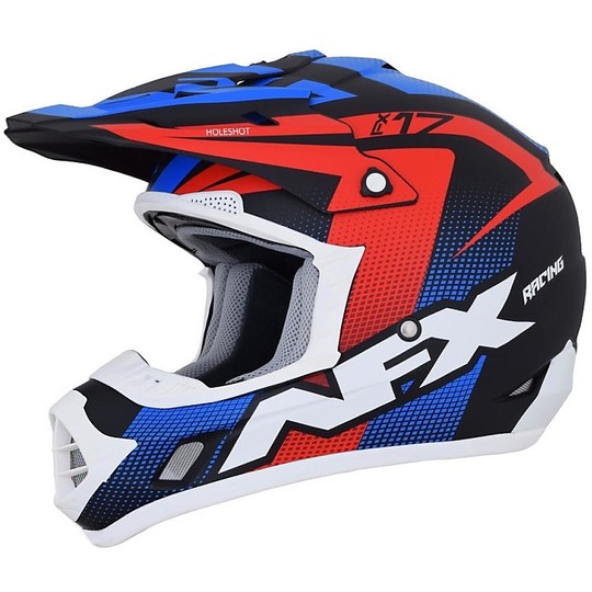 Cross Enduro Moto Helmet AFX FX-17 Holeshot Black Opaque Red White Blue