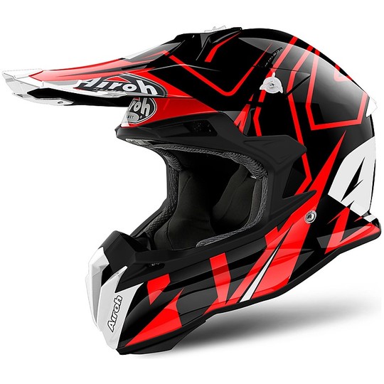 Cross Enduro Moto Helmet Airoh Terminator Open Vision Black Shock Red Shiny