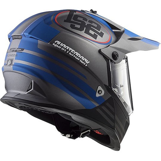 Cross Enduro Moto Helmet LS2 MX436 Pioneer Quaterback Titanium Blue Opcao