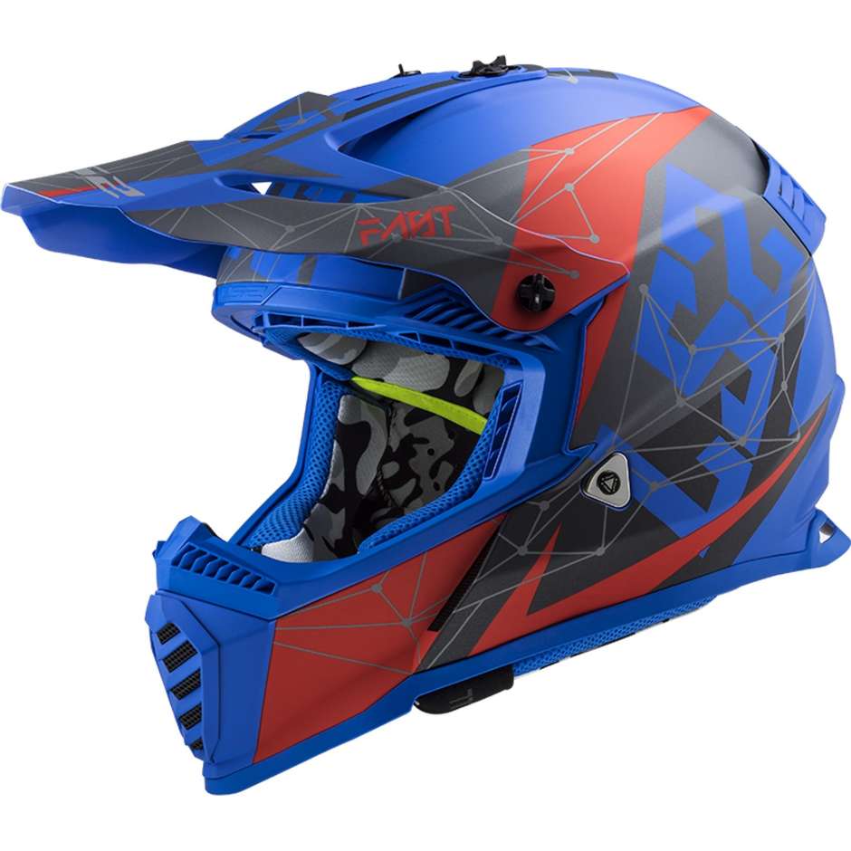 Cross Enduro Moto Ls2 Helm MX437 FAST EVO Alpha Schwarz Blau Matt