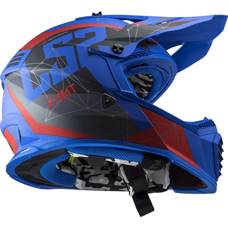 Cross Enduro Moto Ls2 Helm MX437 FAST EVO Alpha Schwarz Blau Matt